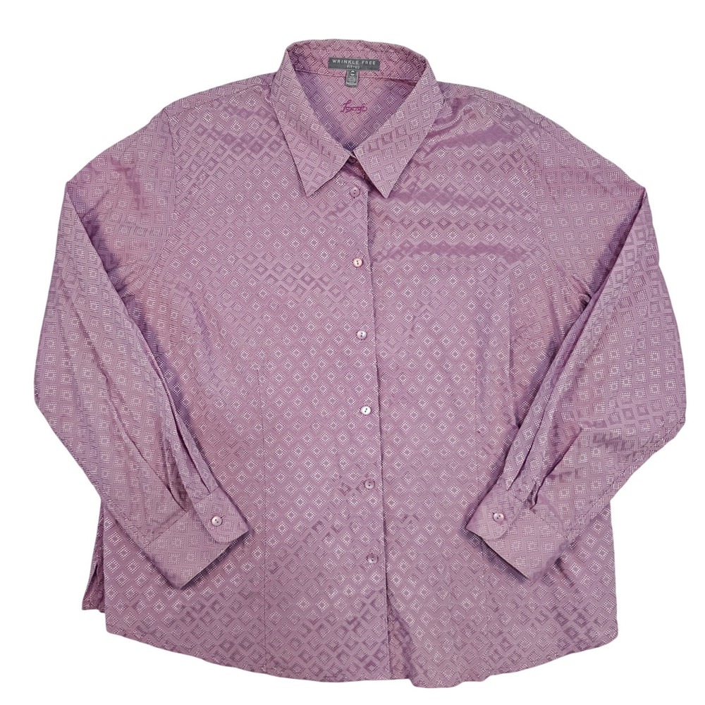 Foxcroft Wrinkle Free Fitted Shirt Womens 20W Purple Pink Diamond Dobby Blouse